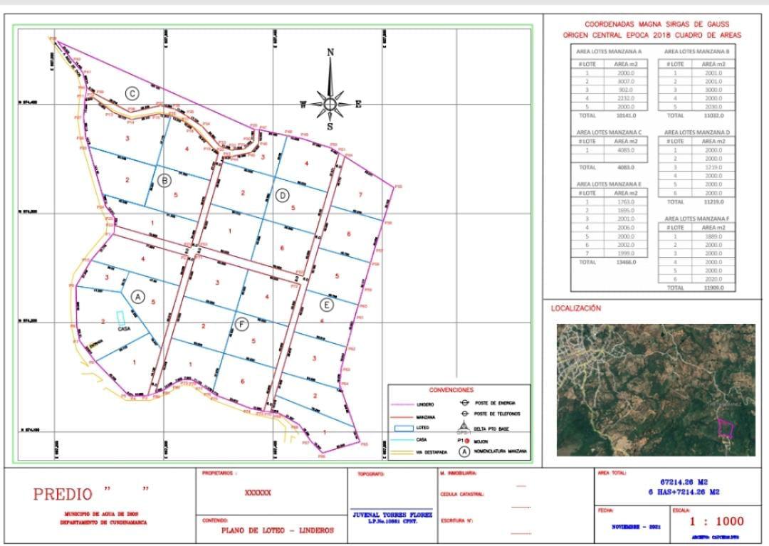 Plano de loteo de la parcelacion en Agua de Dios